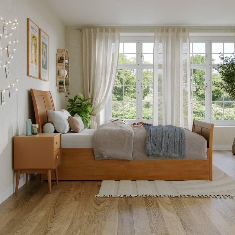 AFI Portland Solid Wood Platform Bed with Matching Footboard and Storage Drawers