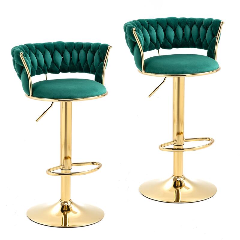 HOMEFUN Velvet Adjustable Height Swivel Armless Bar Stools With Golden Footrest(set of 2)