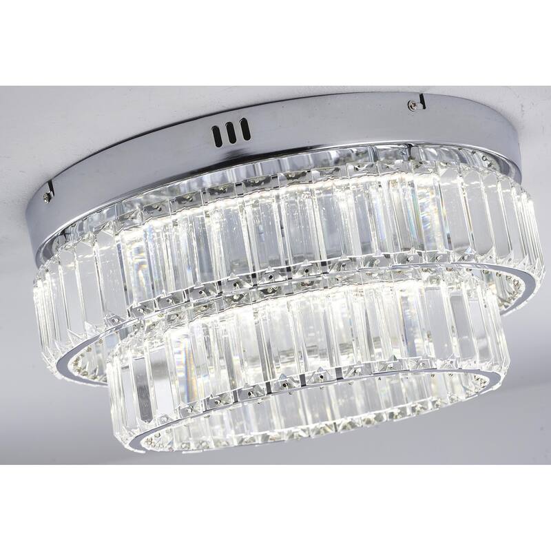 2-Light Chrome Dimmable LED Flush Mount With Clear Crystals