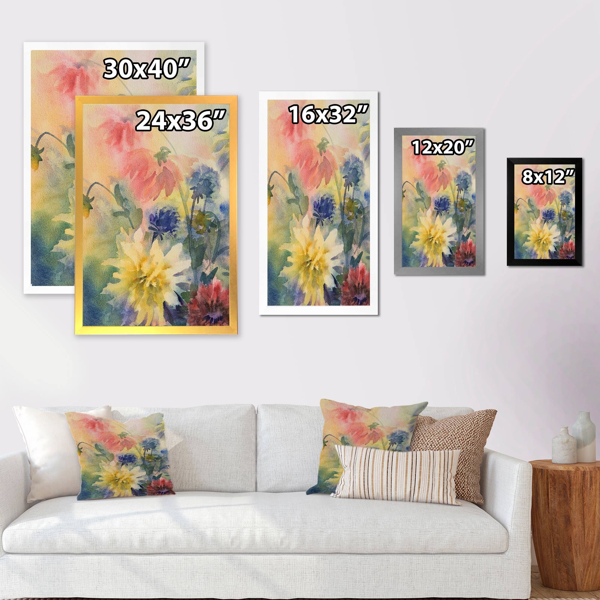 Designart "Grunge Color Dahlias Flowers" Traditional Framed Wall Art