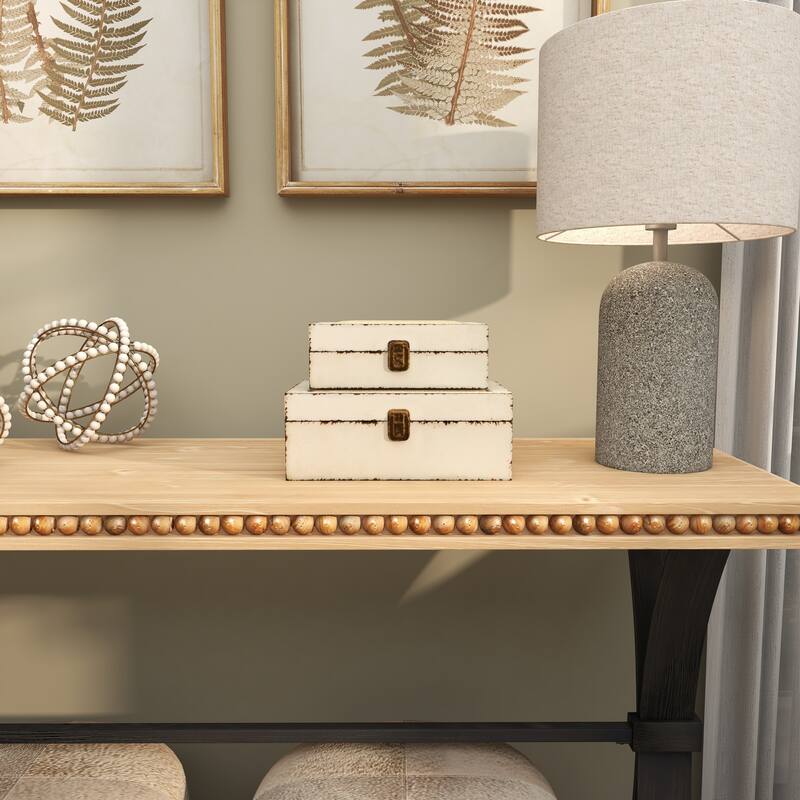 White Wooden Decorative Box with Hinged Lid (Set of 2)