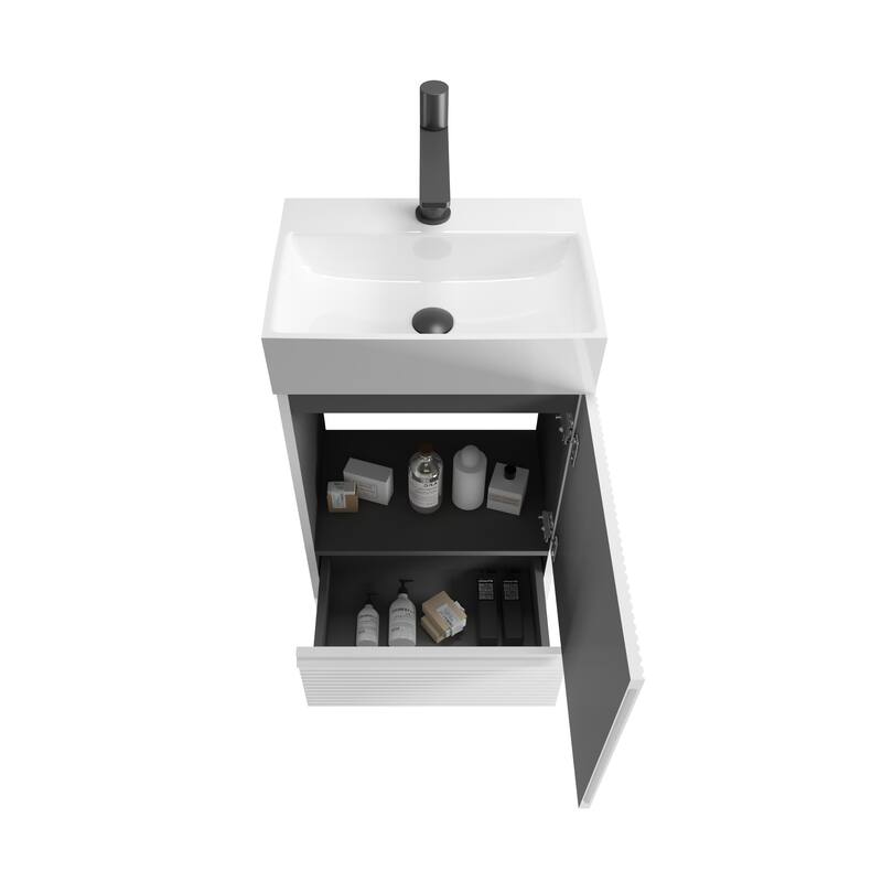 20" Striped Freestanding Bathroom Vanity with Ceramic Sink, Modern Bathroom Storage Cabinet