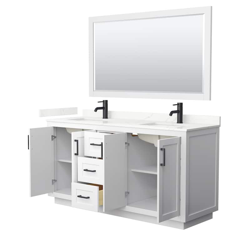 Miranda 66-inch Double Vanity, Quartz Top, 58-inch Mirror