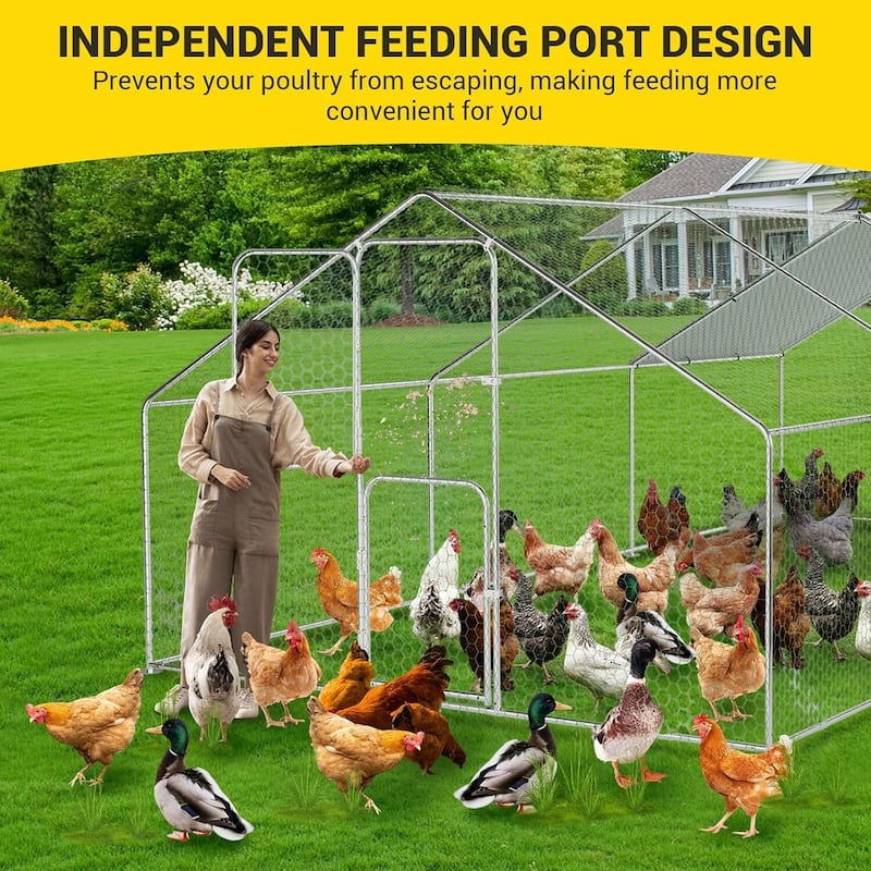 Metal Chicken Coop Walk in Chicken Run with Door for Outdoor Farm Yard
