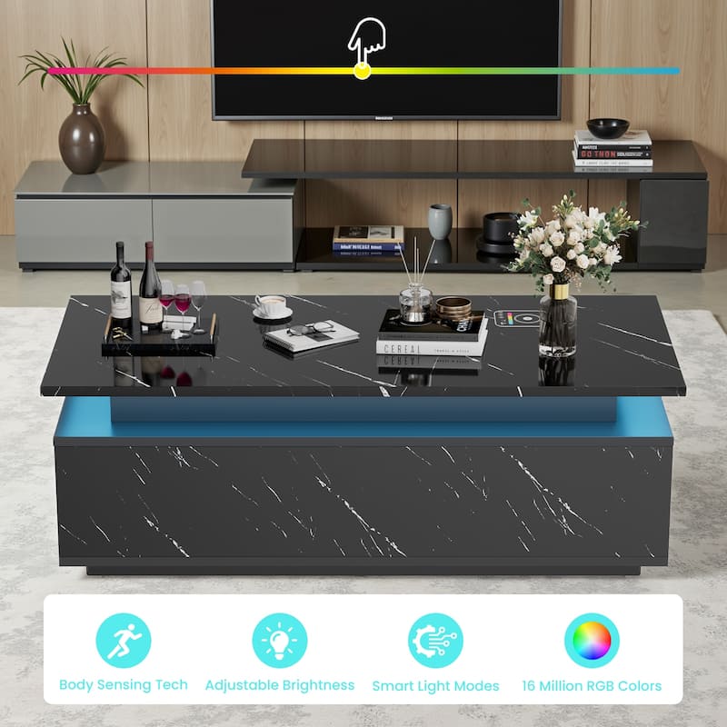 Pocassy 47.2 Inches Living Room Tables with 24 Colors LED Lights