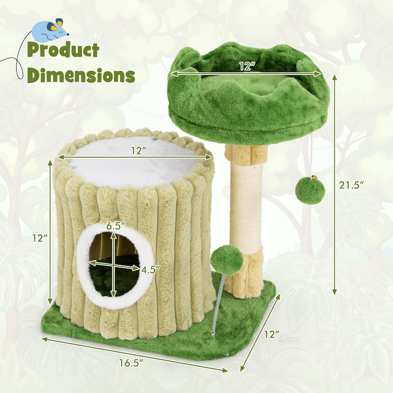 Cute Cat Tree with Sisal Scratching Posts and Dangling Ball - 20" x 16" x 21.5"
