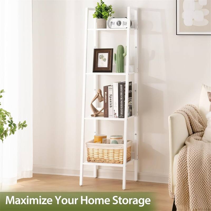4 Tier Tall Ladder Bookshelf Corner Shelf - 12.4"D x 14.44"W x 54.25"H