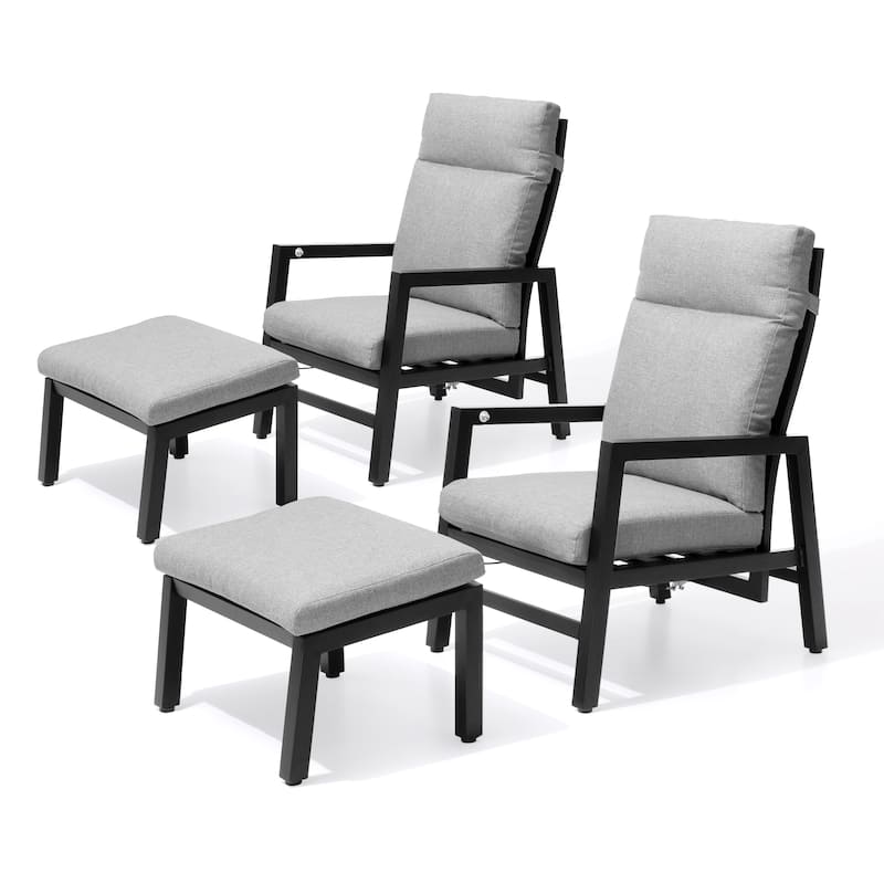 Aluminum Adjustable Back Patio Lounge Chairs and Ottoman with Cushion for Outdoor Indoor - See Picture