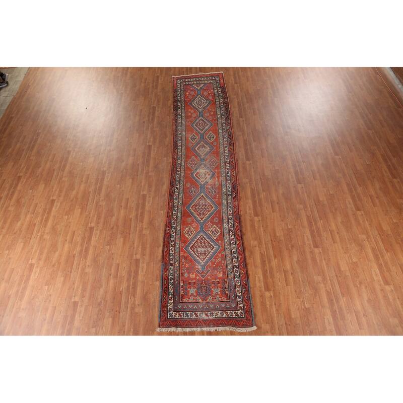 Red Antique Heriz Bakhshayesh Persian Runner Rug Handmade Wool Carpet - 3'3"x 15'8"