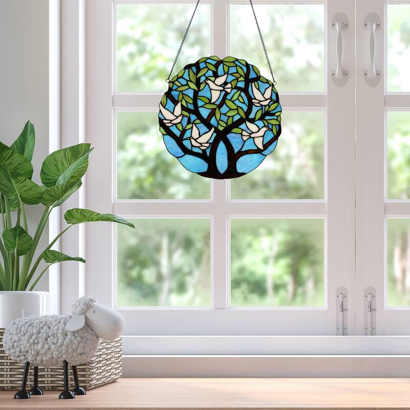 Doves Home to Roost River of Goods Multicolored Stained Window Panel