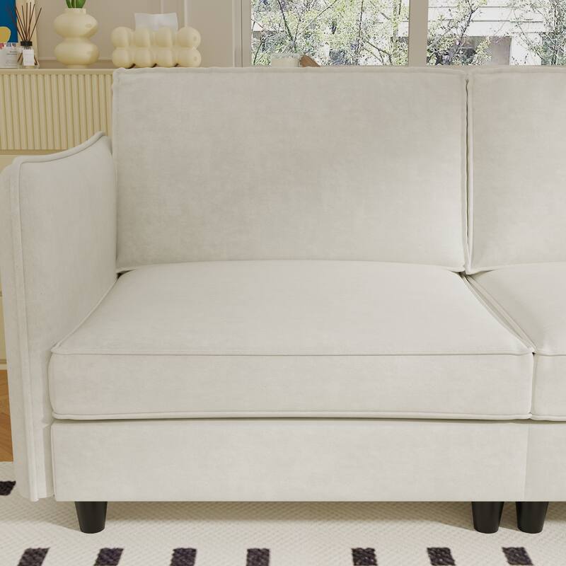 Convertible Sectional Sofa with Movable Ottoman, L-Shaped Sofa with Side Pockets, Corner 3 Seater Sofa for Living Room, Office