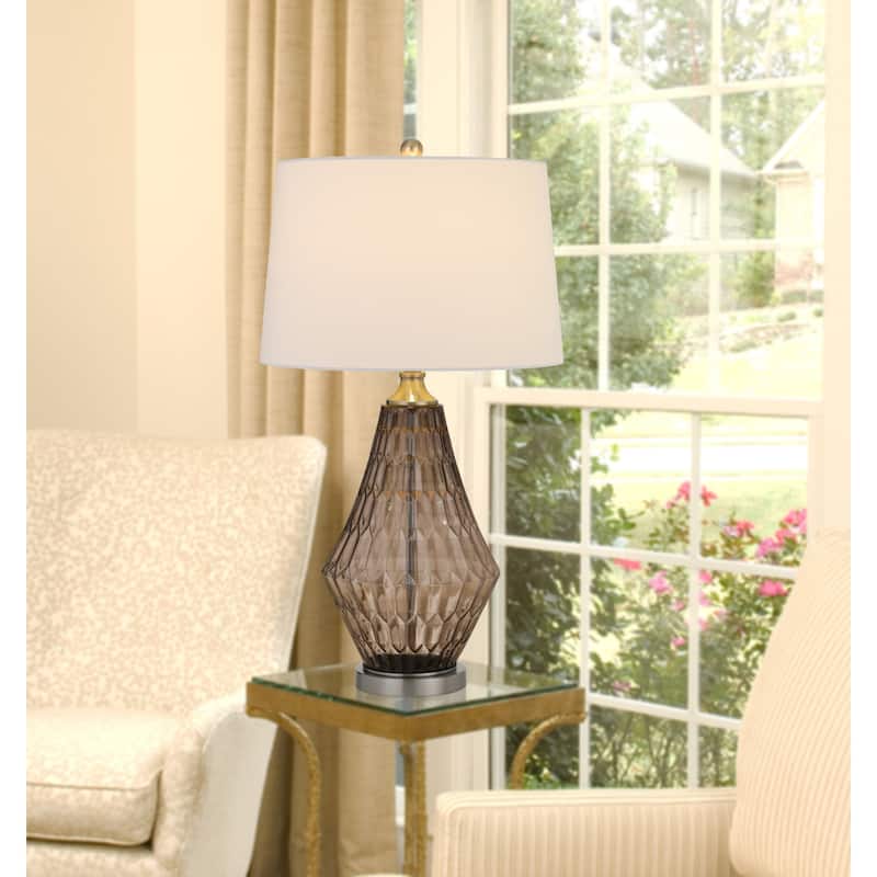 Geometric 31-Inch Table Lamp with Fabric Shade for Living Room - 17" x 17" x 31"