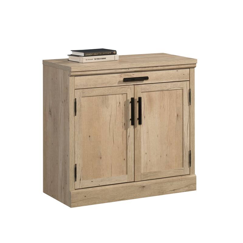 Wood Farmhouse Library Base with Storage Drawer and Cubby, Brown