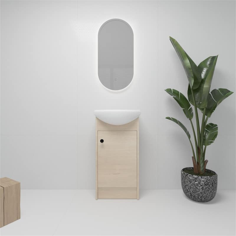 Freestanding 18 Inch Bathroom Vanity With Sink - Plain Light Oak