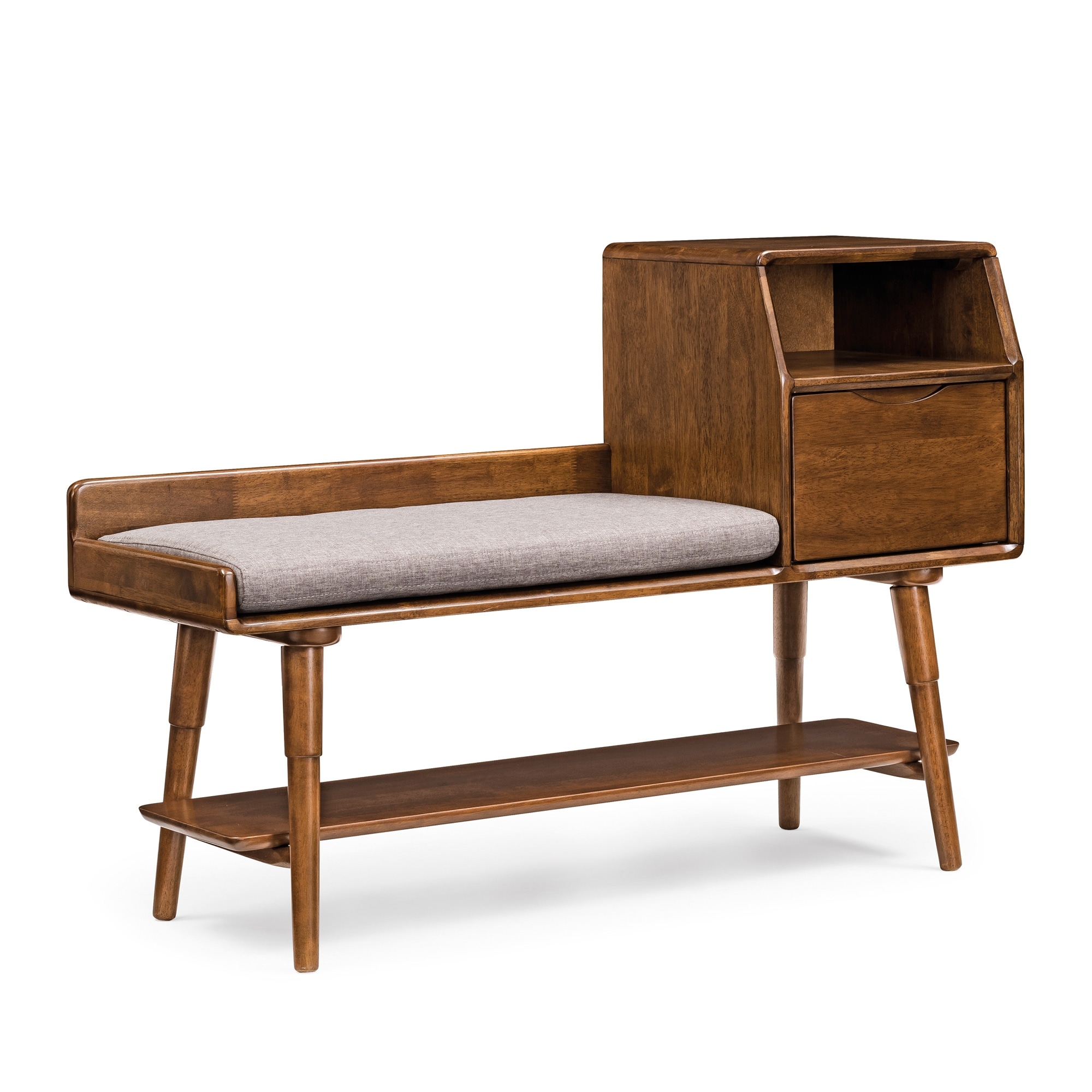 MacLuu Mid Century Modern Solid Wood Storage Bench with Drawer