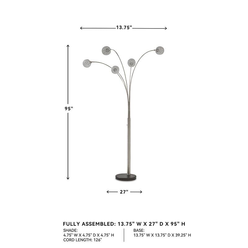 Winter Silver Finish 95 Inch Arc Floor Lamp - 13.75" W x 27" D x 95" H