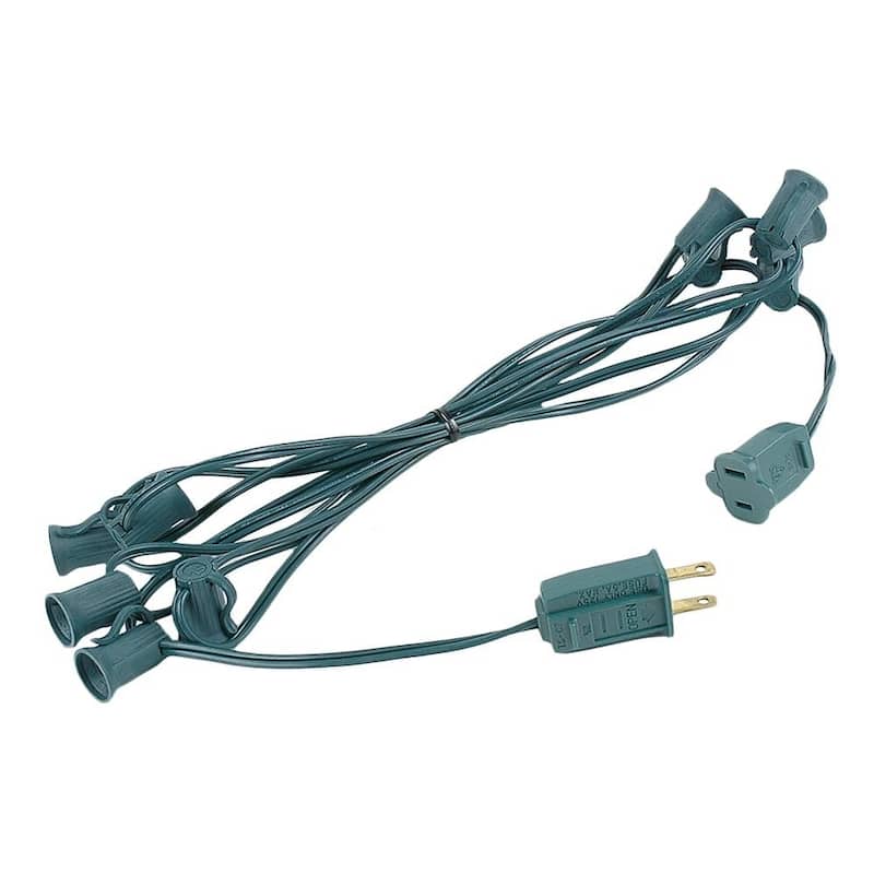 10 Foot C7 Outdoor Patio Christmas Stringer, C7/E12 Base, 12" Space, Green Wire - Green