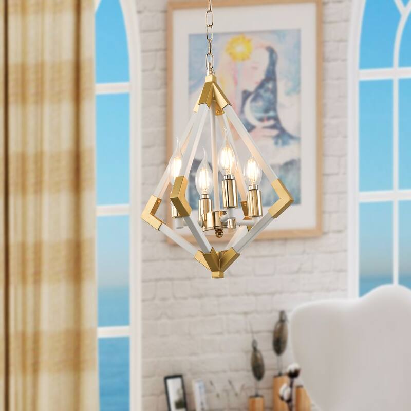 Maxax 4 - Light Lantern Geometric Pendant with Wrought Iron Accents - N/A