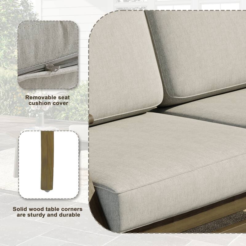 Outdoor Teak Wood Loveseat Sofa with Water-Resistant Cushions