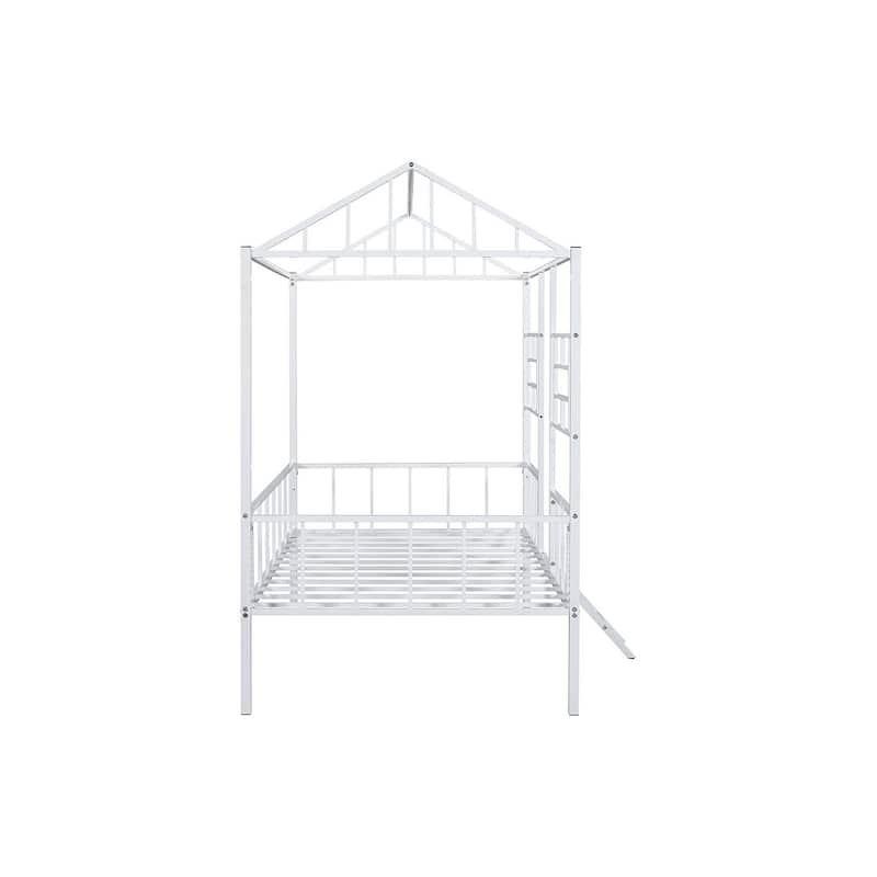 Black Finish Twin Bunk Bed Contemporary Style House Design With Full Metal Construction And Angled Ladder