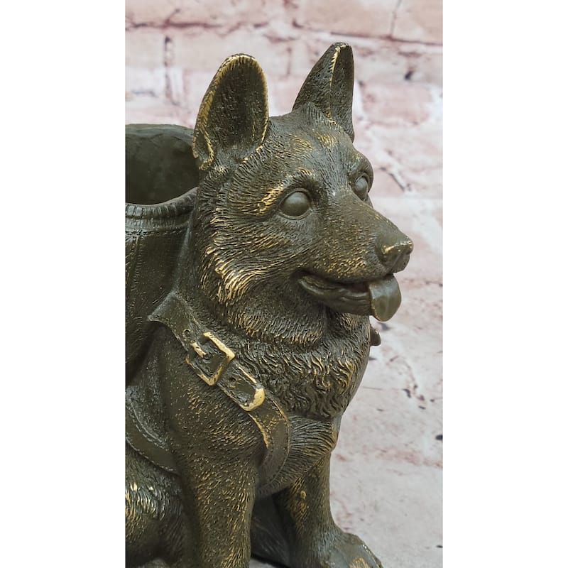 German Shepherd With Backpack Bronze Sculpture - Working Dog Canine Art