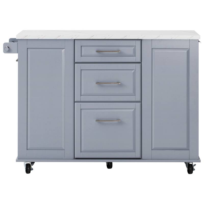 Kitchen Island Cart on Lockable Wheels with Drop Leaf, 2 Drawers & 1 Door, Rolling Island with Hidden Tilt-Out Trash Bin