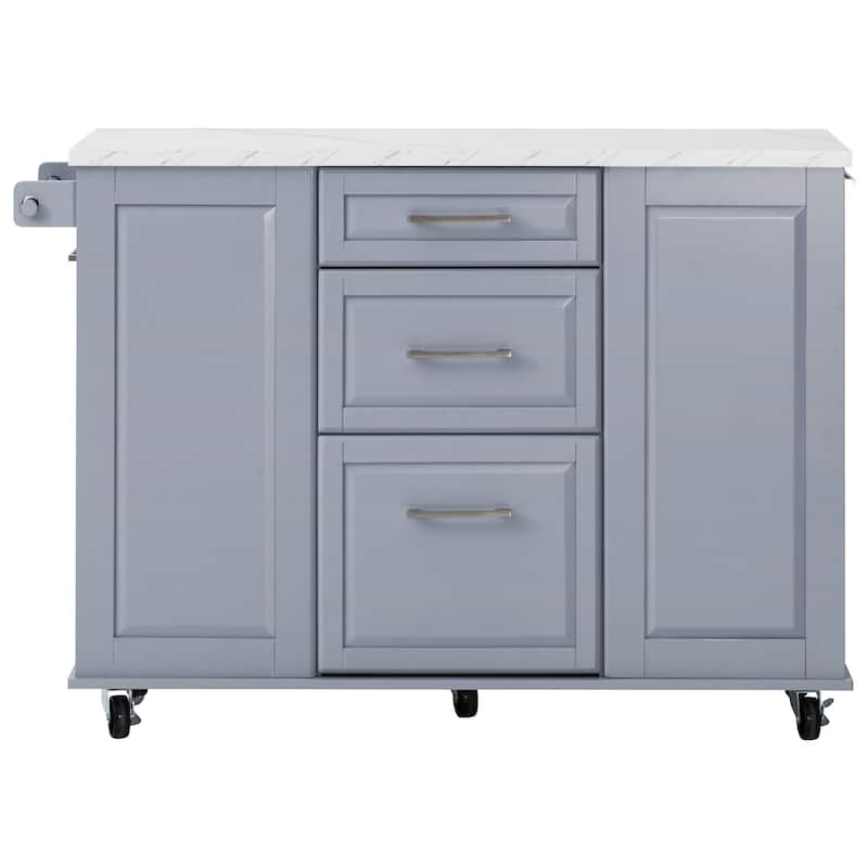 Vintage Rolling Kitchen Cart and Island with Drop Leaf, Tilt Trash Can Cabinet, 2 Drawers and 2-tier Pull-out Storage Organizer