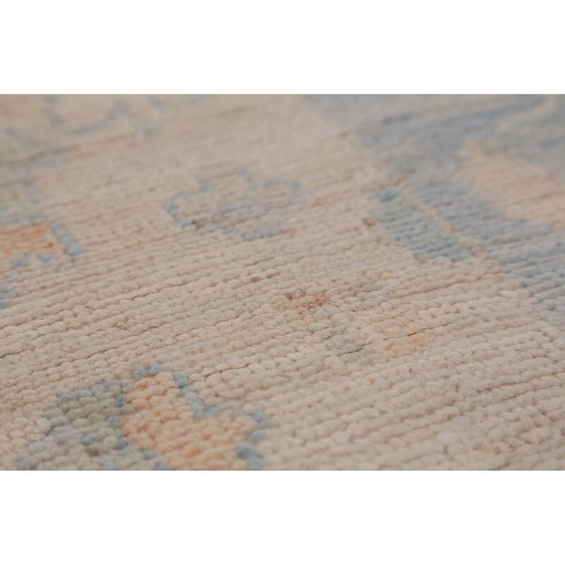 Hand Knotted Oriental 100% Wool Carpet Transitional All-Over Beige & Ivories Oushak Runner Rug - 12' 2'' X 3' 1''