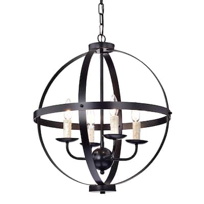 Oil Rubbed Bronze and Gold 4-Light Globe Sphere Cage Chandelier - Oil Rubbed Bronze