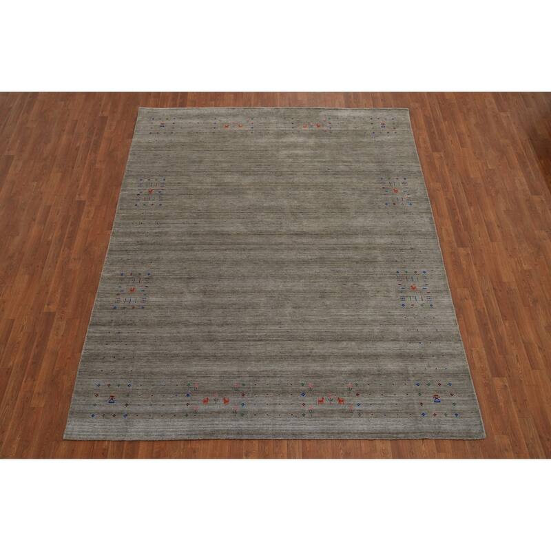 Hand Knotted Oriental 100% Wool Carpet Tribal Tribal Greys & Charcoal Gabbeh Area Rug - 9' 8'' X 7' 10''