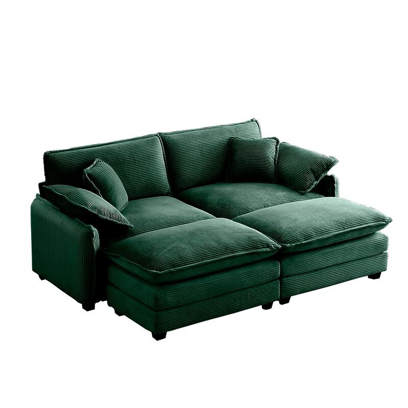 Ergonomic 2-Seater Modular Theater Sofa with Ottoman and Pillows