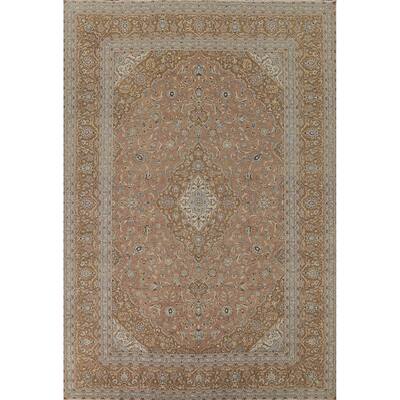 Traditional Kashan Vintage Persian Rug Hand-Knotted Pink Wool Carpet - 9'6" x 13'0"