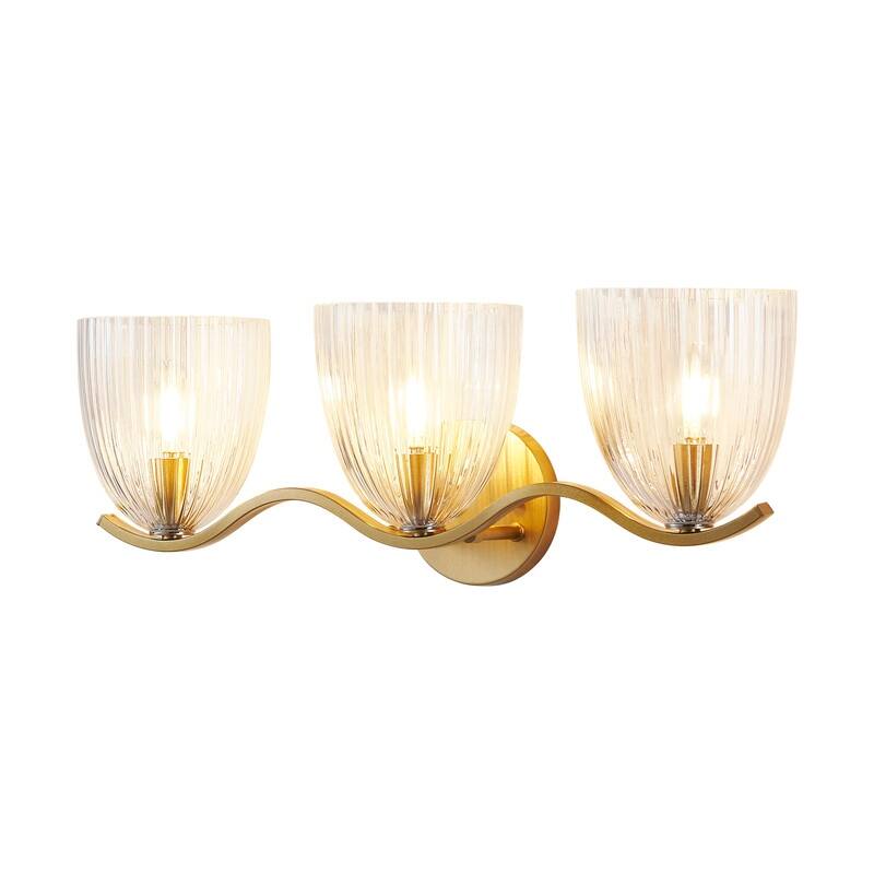 KAWOTI 3-Light Modern Bathroom Vanity with Flutted Glasses - W24.3" x D7" x H8"