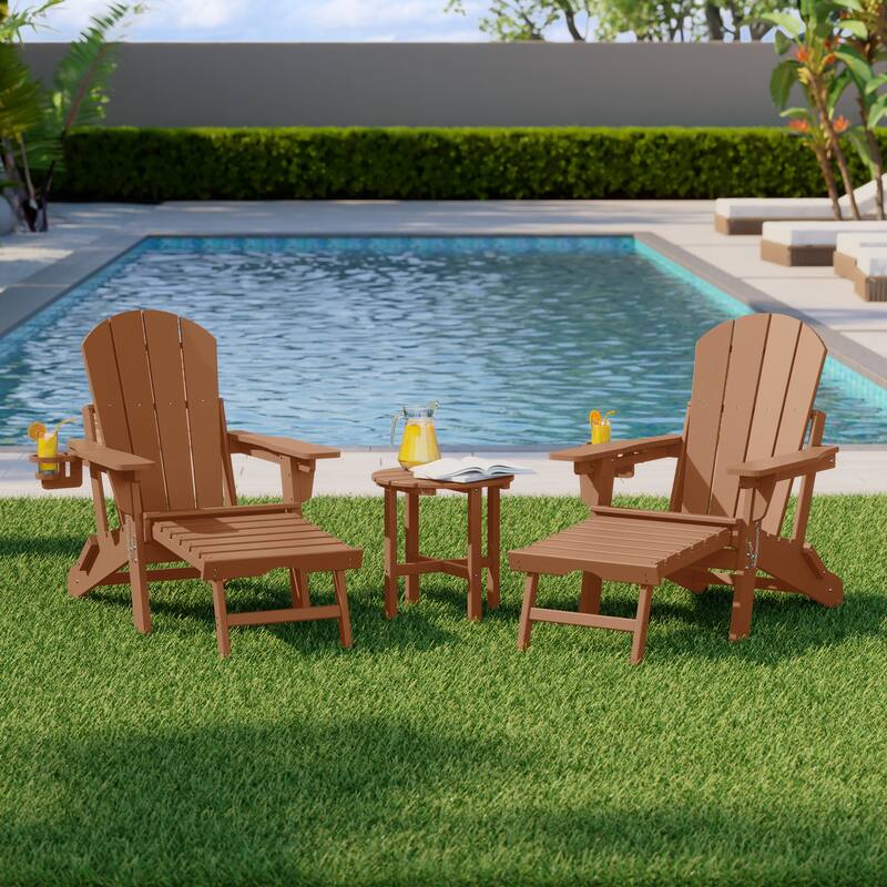 Laguna Outdoor 3-Piece Folding Adjustable Adirondack Chair with Hideaway Ottoman & Round Side Table