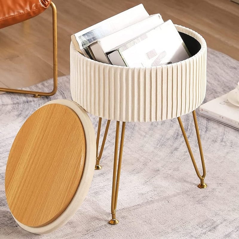 Round Storage Ottoman with Tray