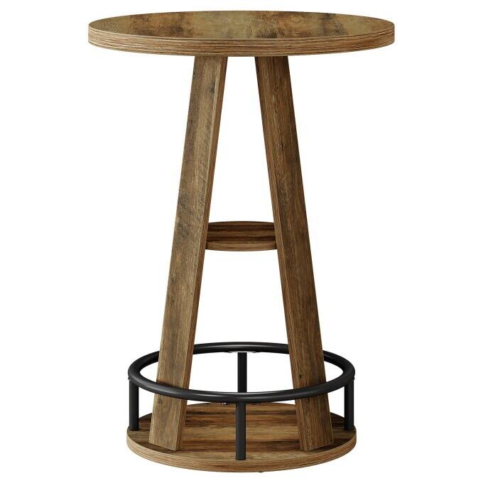 Rustic Wooden High Pub Table, Round Counter Height Bar Table