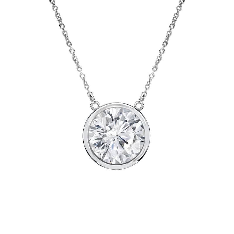 Auriya 3/4ctw Round Solitaire Diamond Necklace 14k Gold Bezel-set - 5.9mm (H-I, VS1-VS2) - White