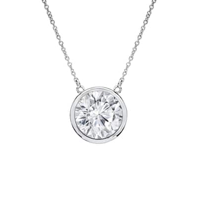 Auriya 3/4ctw Round Solitaire Diamond Necklace 14k Gold Bezel-set - 5.9mm (H-I, VS1-VS2)