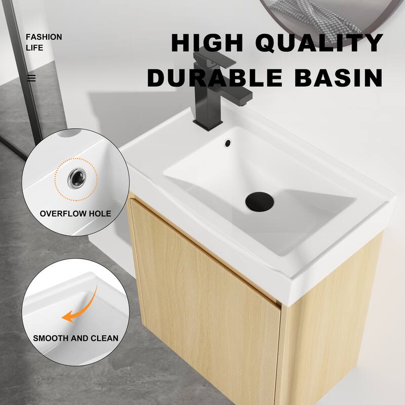 ARTCHIRLY 16/20/24/30/36 Inch Bathroom Vanity With Sink, Floating Bathroom Vanity With Soft Close Door