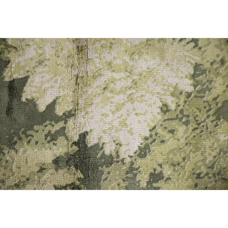 Green Modern Indian Abstract Rug Hand-Knotted Wool Carpet - 4'8"x 6'6"