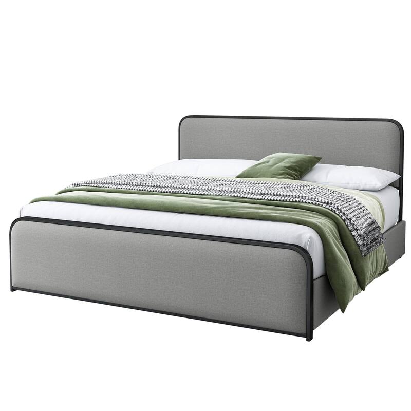 Metal Frame King Size Platform Beds with Headboard Footboard and 4 Storage Drawers