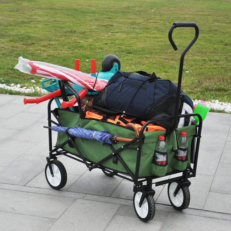 Folding Wagon Garden Shopping Beach Cart ,Grass Green