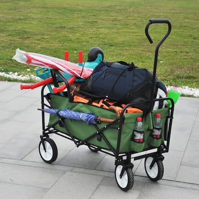 Folding Wagon Garden Shopping Beach Cart ,Grass Green