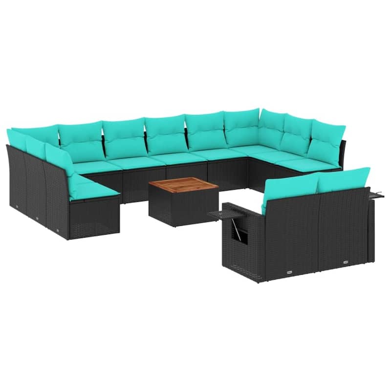 vidaXL 13 Piece Patio Sofa Set with Cushions Gray/Black Poly Rattan - 24.4" x 24.4" x 27.2"