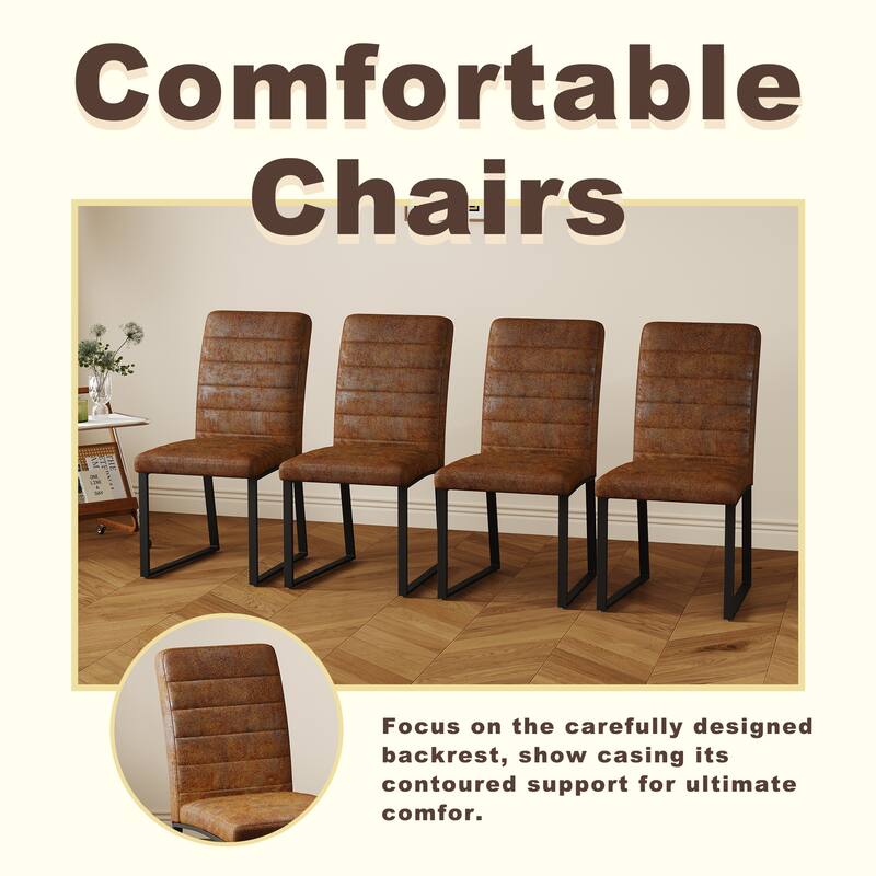 4 Piece PU Padded Dining Chair Set with Round Roman Column Table,Storage Included,Suitable for Restaurants