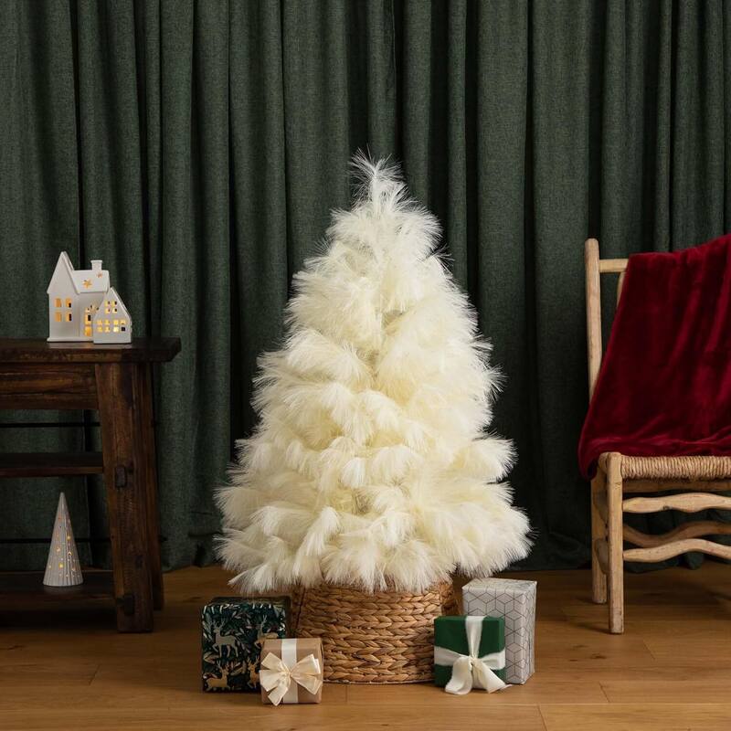 4ft. Artificial Off-White Pampas Grass Christmas Tree - Unique Festive Holiday X-Mas Accent