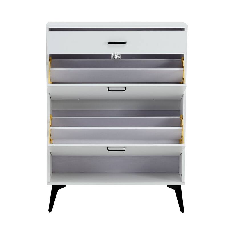 Shoe Cabinet With 2 Flip Drawers Open Shelf Modern Shoe Racks Storage Organizer