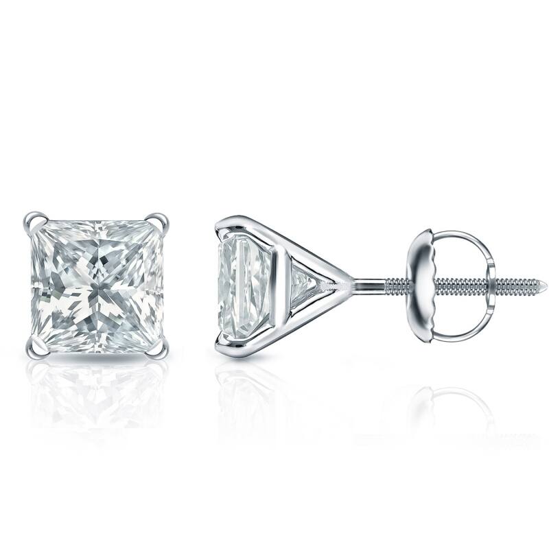 Auriya 18-karat Gold Lab Grown 2.50 carat TDW Princess Diamond Stud Earrings 4-Prong Martini Screw-back - White