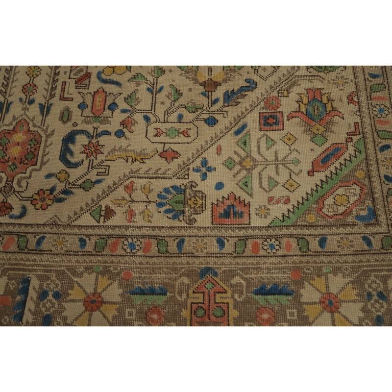 Hand Knotted Oriental 100% Wool Carpet Traditional Floral Beige & Ivories Tabriz Area Rug - 10' 9'' X 7' 10''