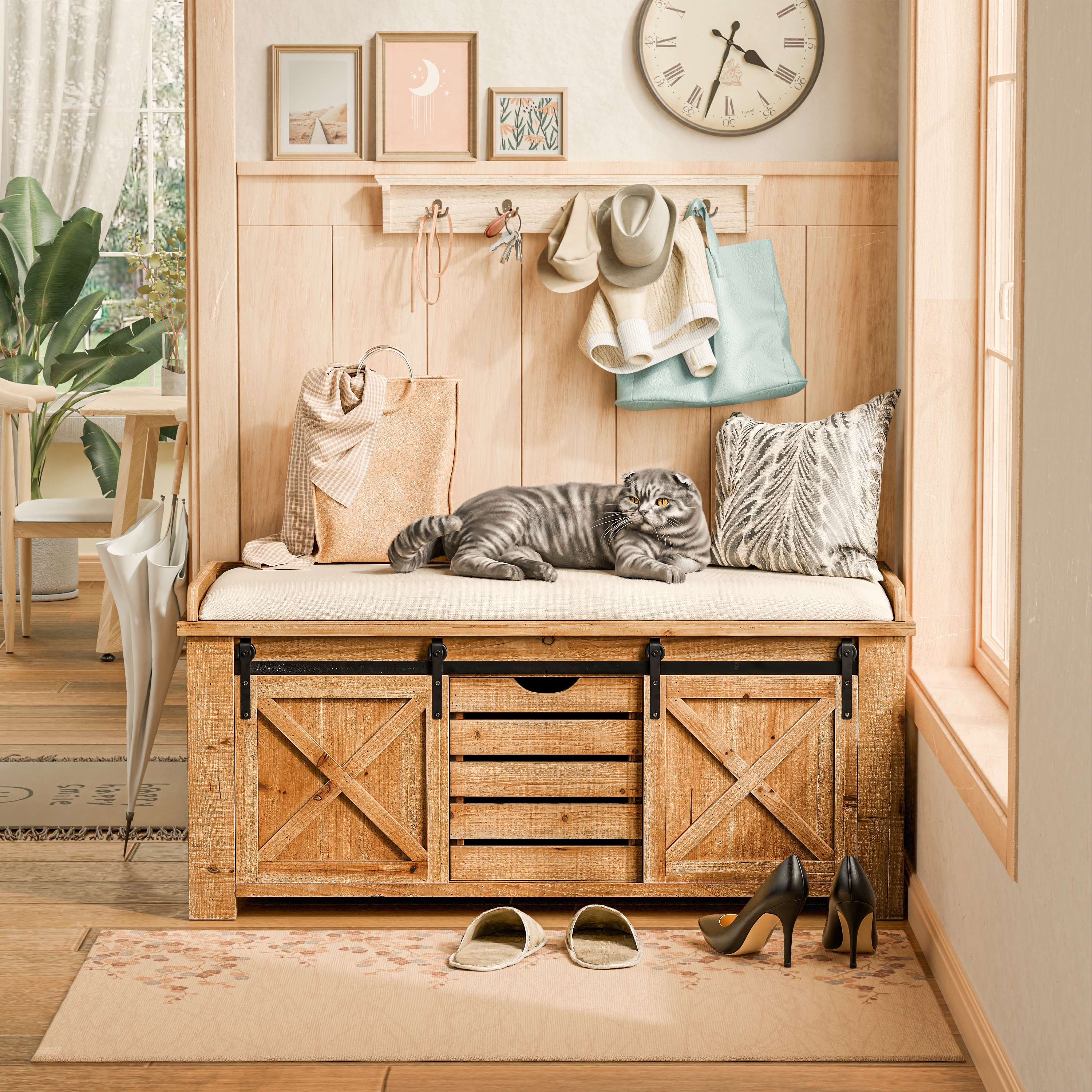 COZAYH Rustic Farmhouse Storage Bench for Living Room, Entryway